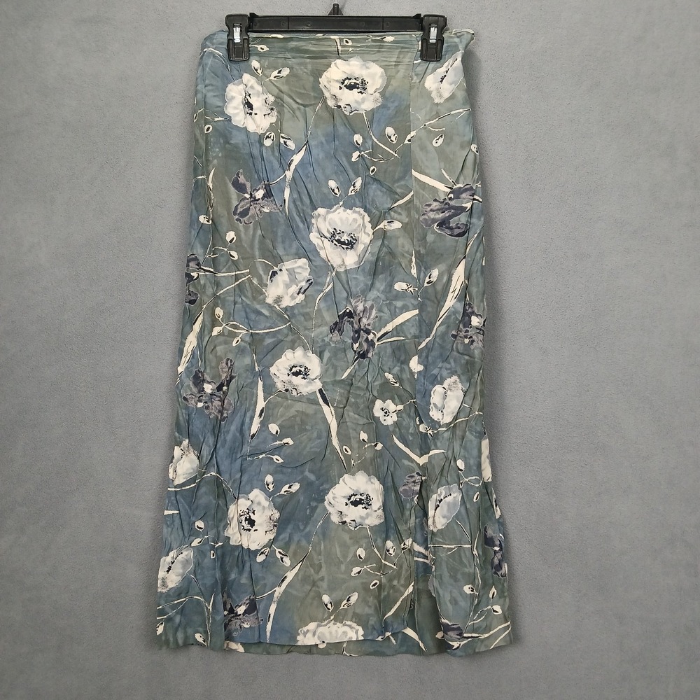 Vintage Casual Corner Annex Maxi Skirt Womens Medium Blue Teal Floral Rayon 90s